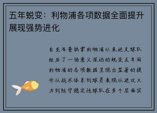 五年蜕变：利物浦各项数据全面提升展现强势进化