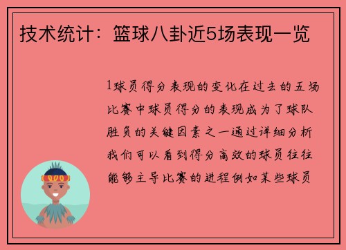 技术统计：篮球八卦近5场表现一览