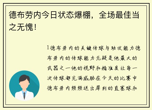 德布劳内今日状态爆棚，全场最佳当之无愧！